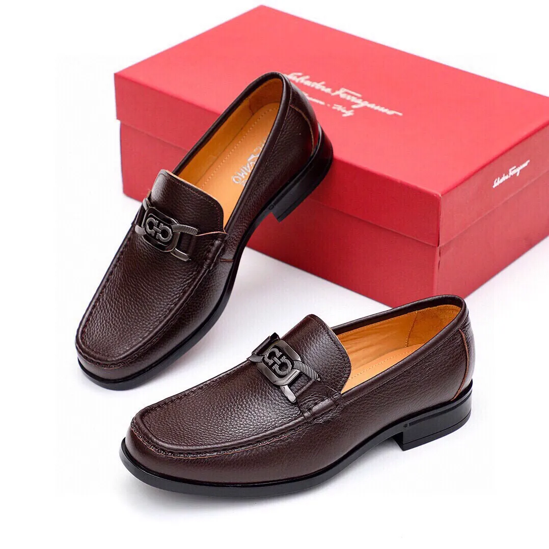 Men's shoes 💰520 💐[Ferragamo/Ferragamo] New 🐲Ferragamo* Ferragamo classic formal leather shoes! It uses imported first-layer pebbled cowhide leather upper + luxurious hardware buckle, and the inner first-layer comfortable cowhide leather lining! Original rubber outsole! Code number 38-44 (45🉑️customized)